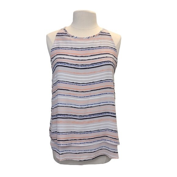 Zac & Rachel Double Tiered Striped Loose Sleeveless Top M - Picture 1 of 9